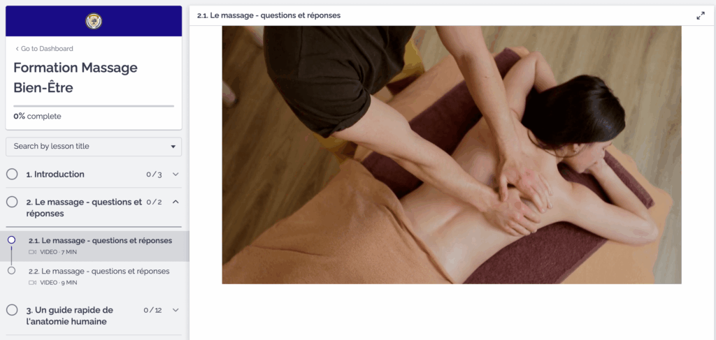 Formation massage learning platform FR