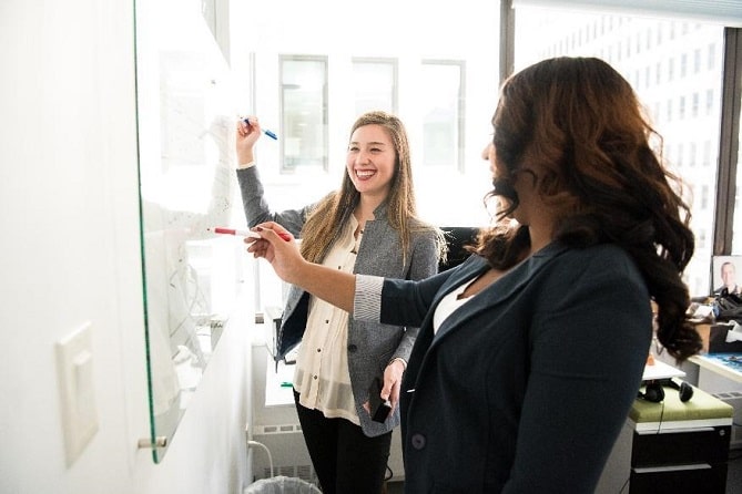 Women writing on the board