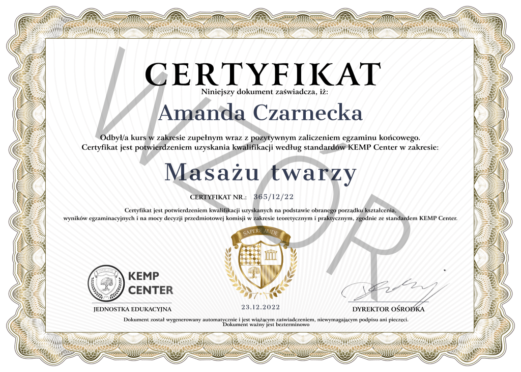 Certyfikat KEMP PL z obrazu
