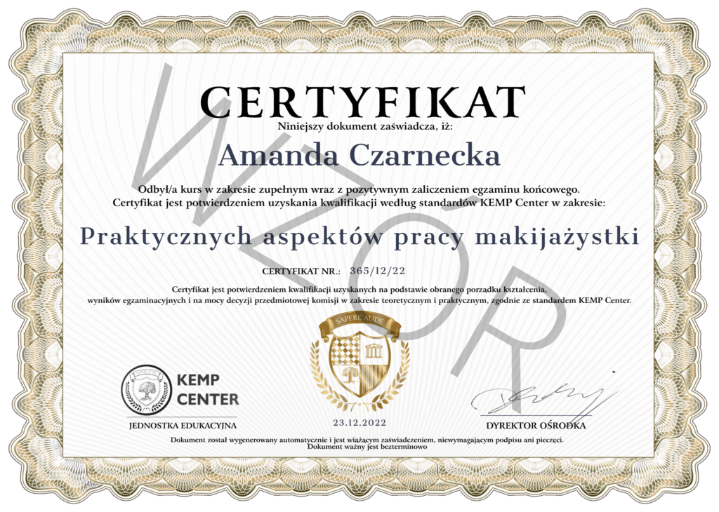 Certyfikat KEMP PL z obrazu