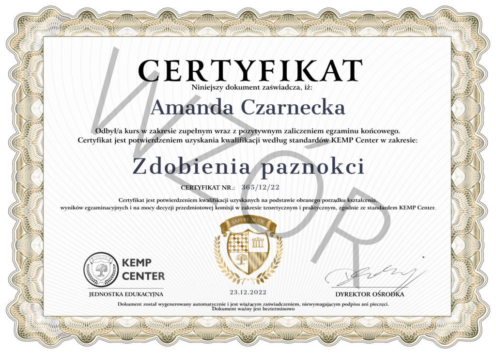 Certyfikat KEMP PL z obrazu 1