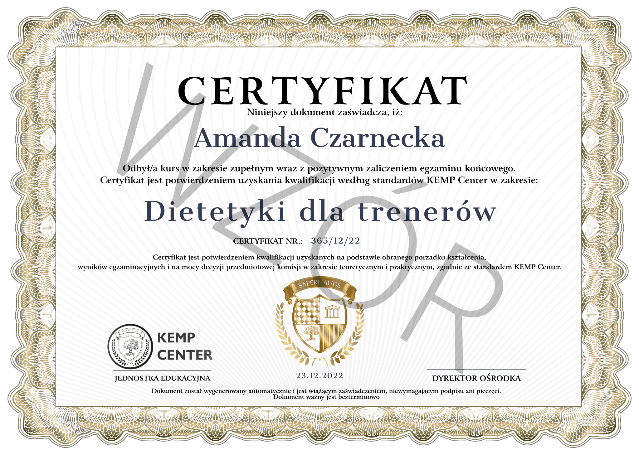 Certyfikat KEMP PL z obrazu 1 3