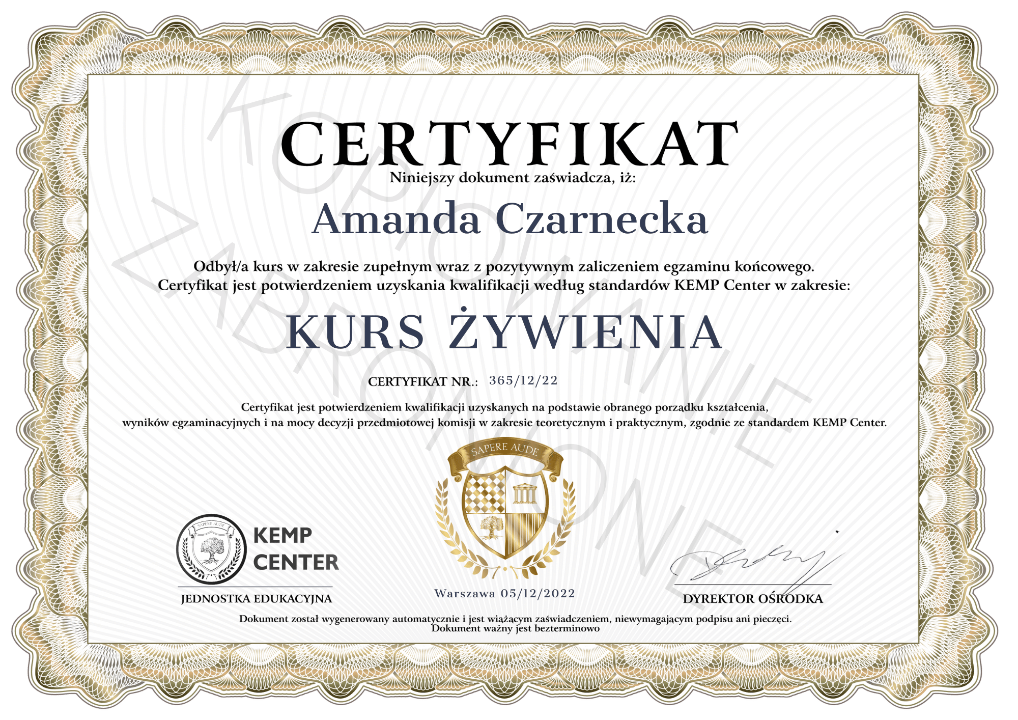 Certyfikat makeup PL 1