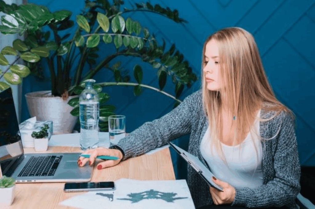 Female starting a business in her home office