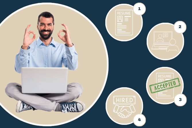 Man happy after being hired to work remotely