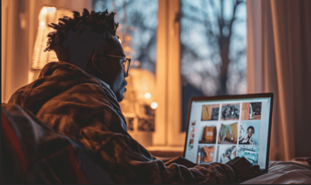 Un homme utilisant des banques de photos gratuites pour son travail