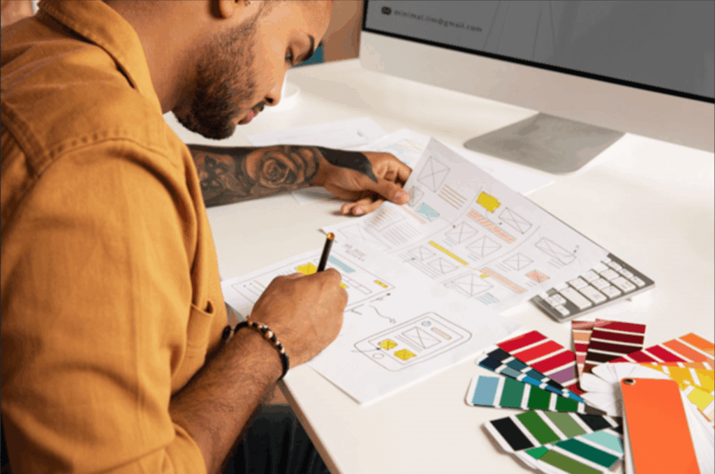 A man working on his mockup