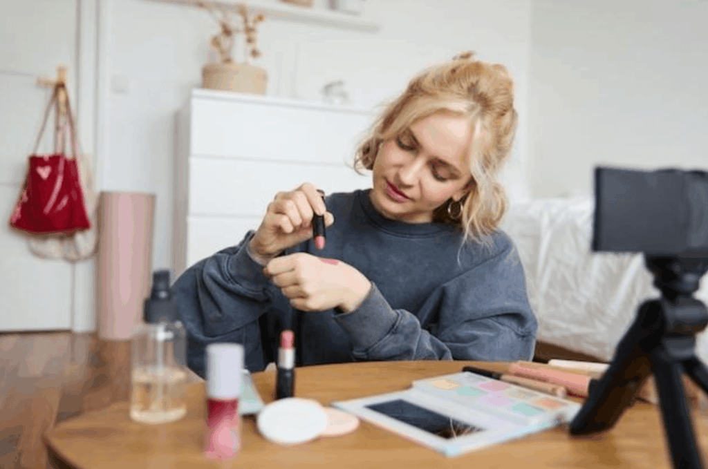 Female nail artist recording online nail class videos