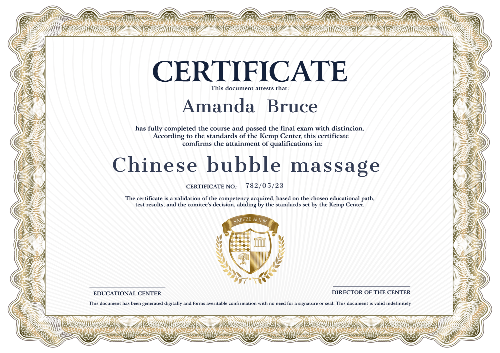 Certificate Chinese bubble massage
