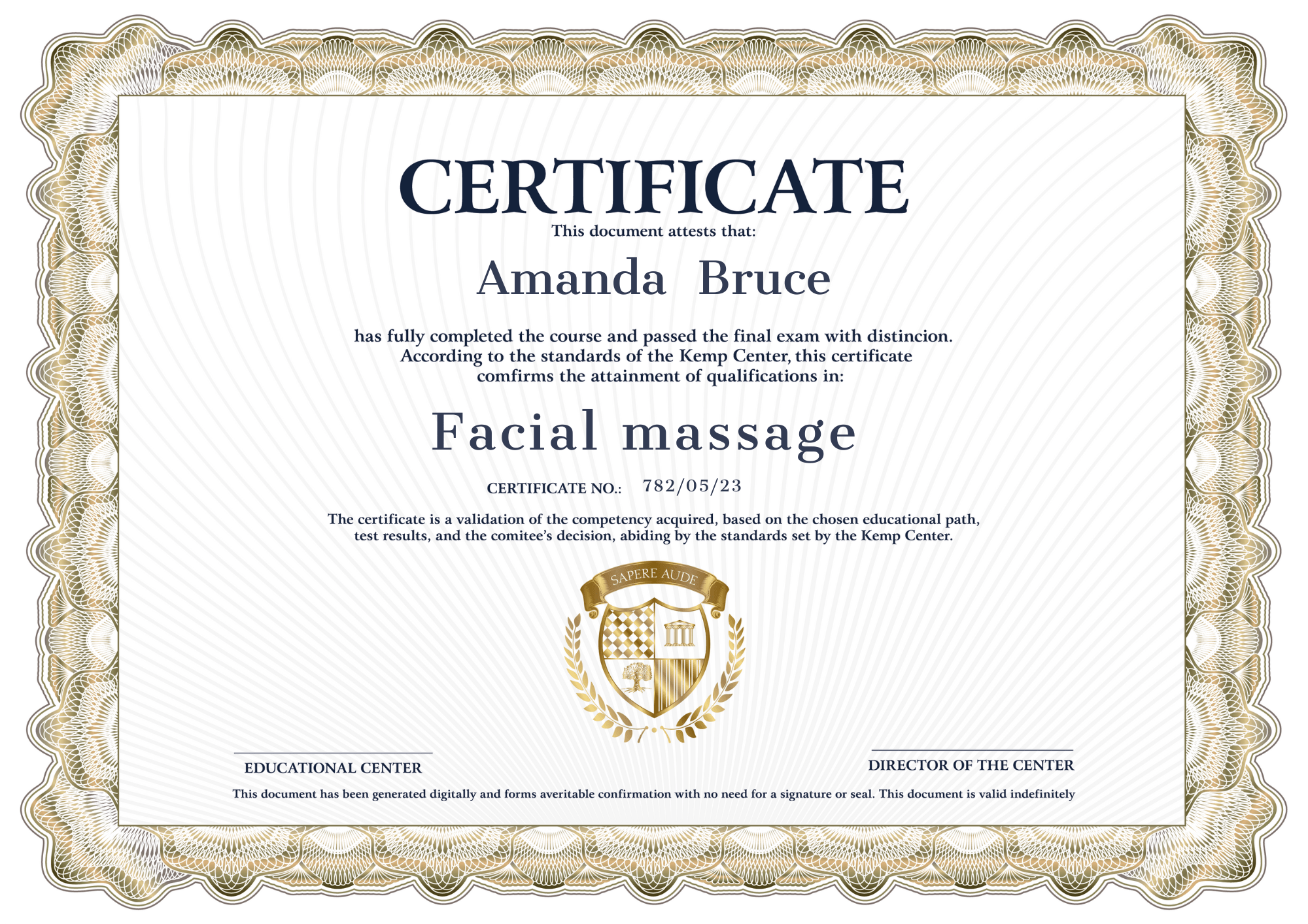 Certificate Facial massage