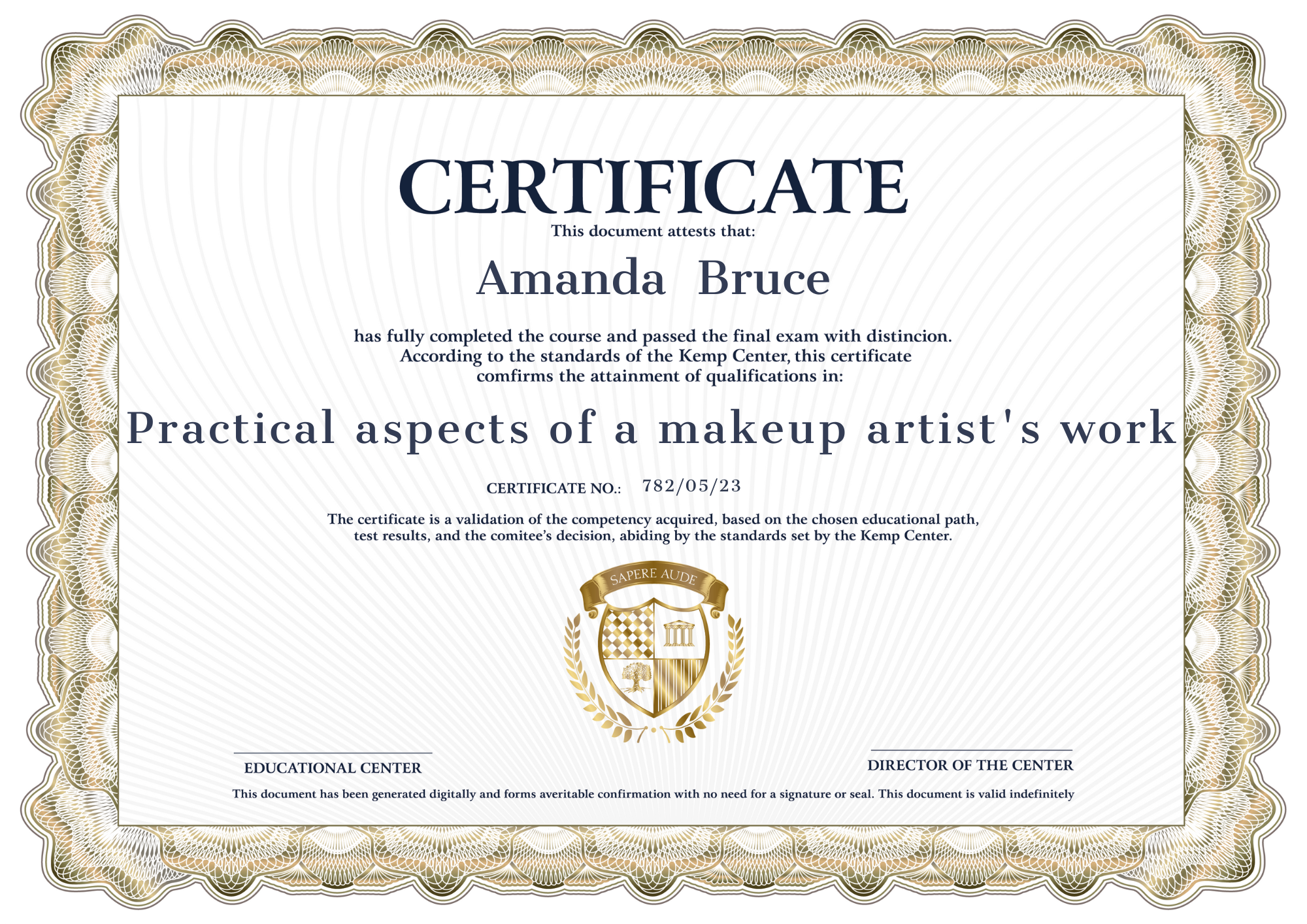 Certificat Classe d'artiste maquilleur