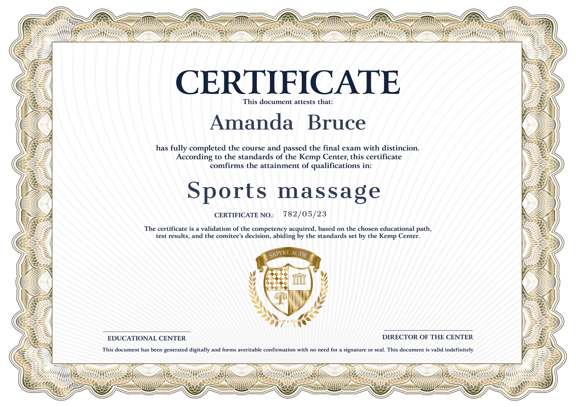 Certificate Sports massage