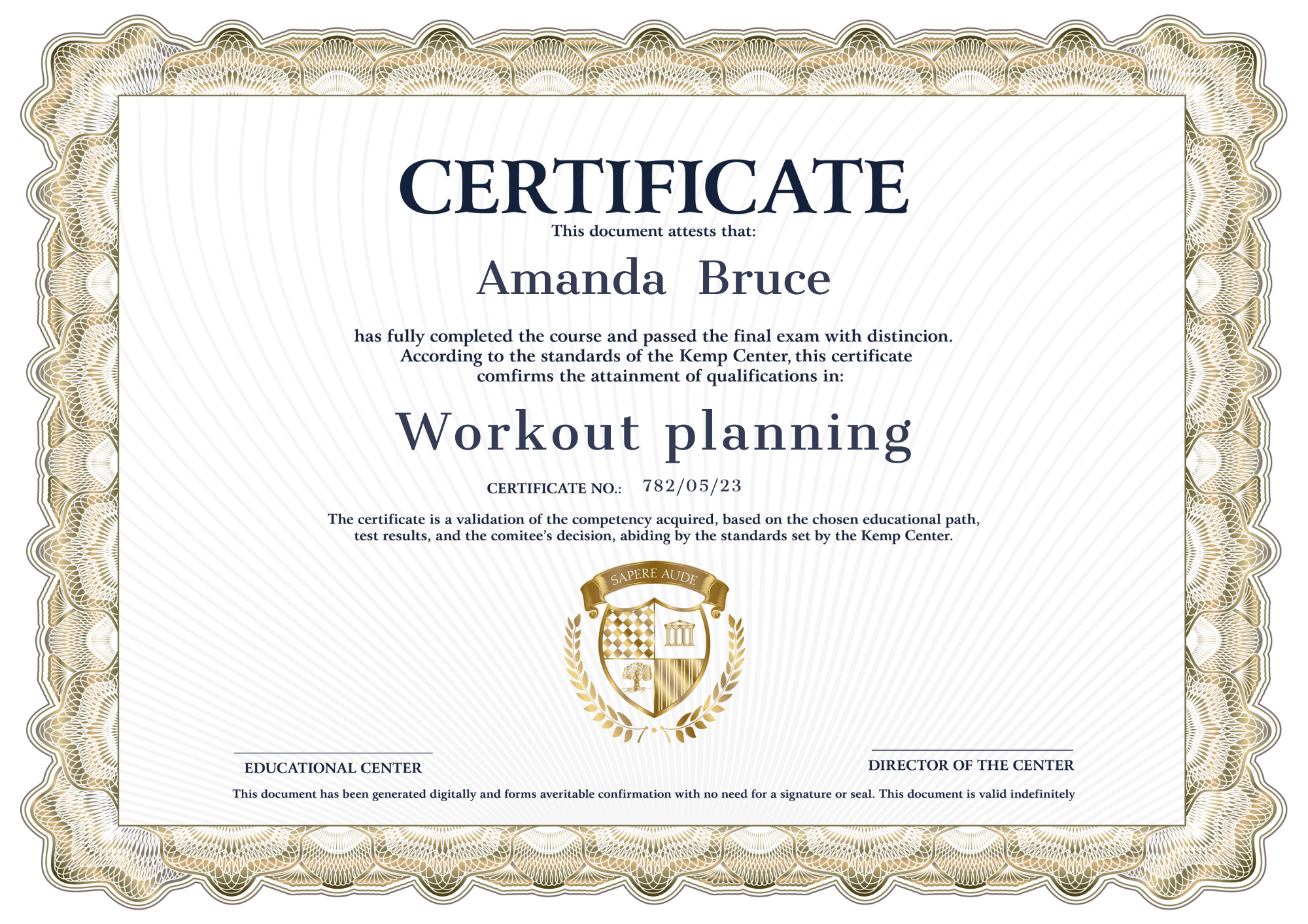 Certificado Plano de exercícios