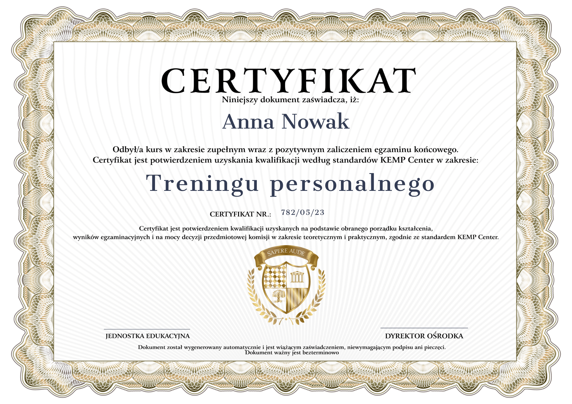 Certyfikat trenera personalnego