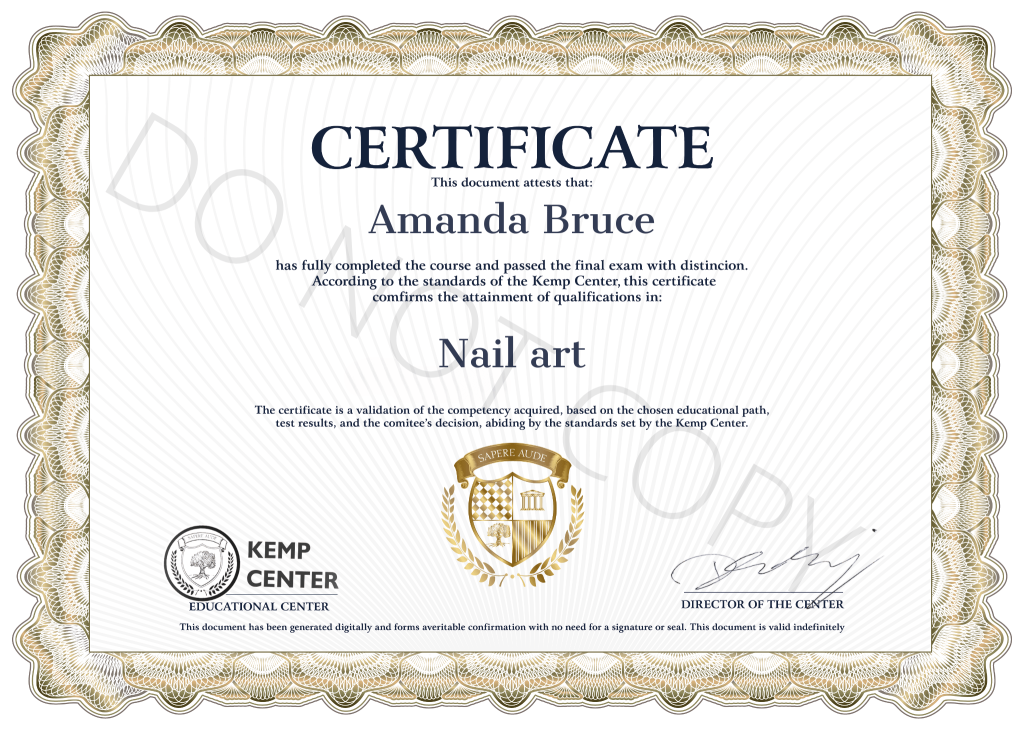 Cours d'ongles Certificat d'or anglais