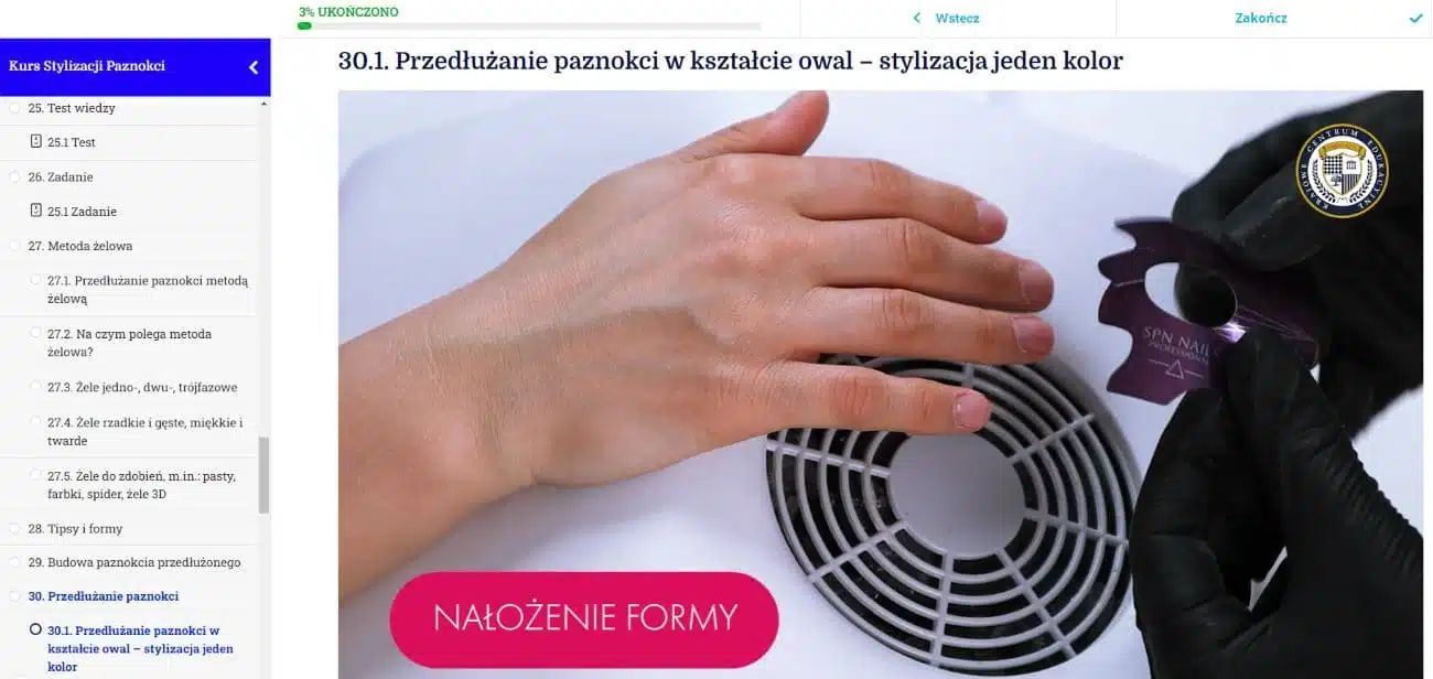 Fragment kursu stylizacji paznokci na temat przedluzania paznokci