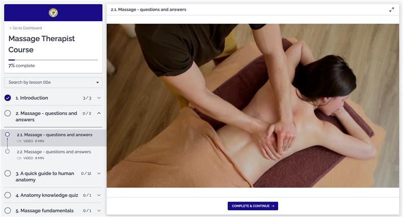 Massage therapist course - learning platform 2