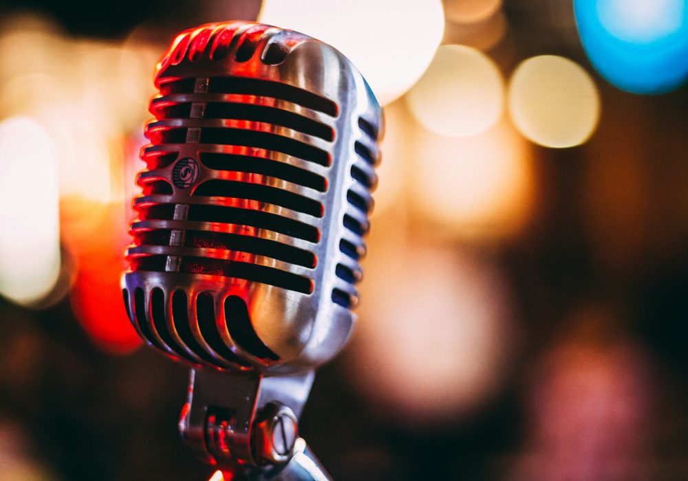 bokeh photography of condenser microphone